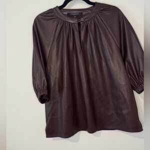 Marc New York Andrew Marc Brown Faux Leather Blouse Top Size M
